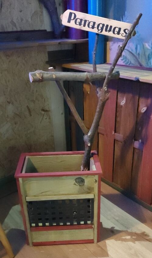 Paragüero rústico artesanal madera diseño original 125 x 66 cm