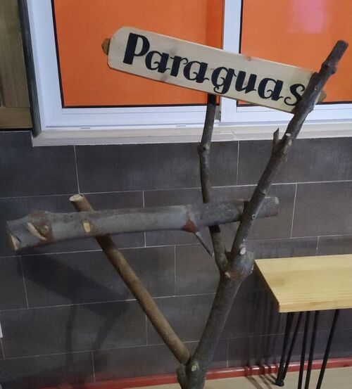 Paragüero rústico artesanal madera diseño original 125 x 66 cm