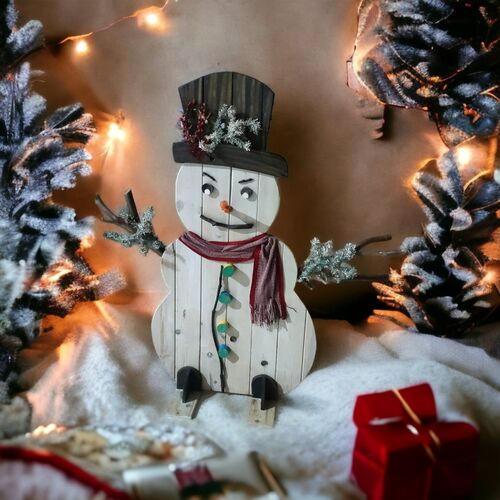 Muñeco nieve madera artesanal decoración Navidad 174 x 162 x 42 cm