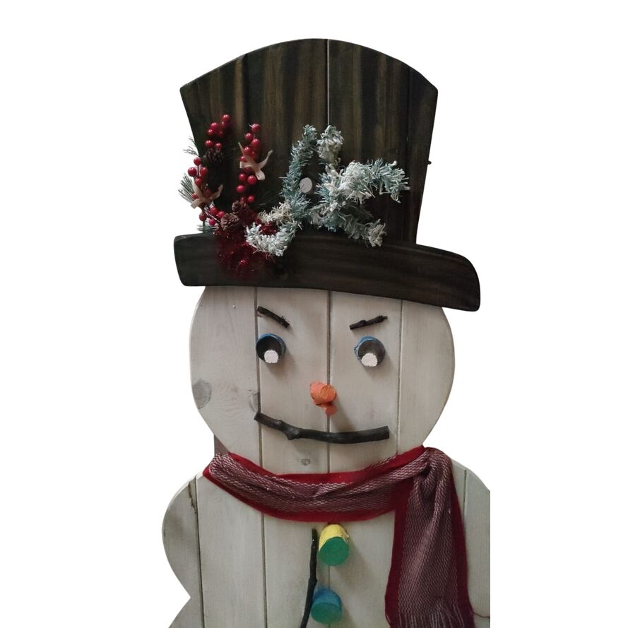 Muñeco nieve madera artesanal decoración Navidad 174 x 162 x 42 cm