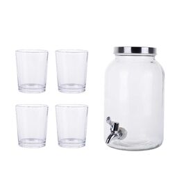 Bote cristal con grifo y 4 vasos 3 Litros