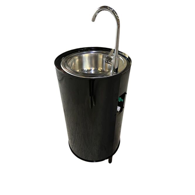 Bidón de Metal mesa alta Barril Industrial personalizable con patas, lacado y lavabo interior 60 x 60 x 90 cm