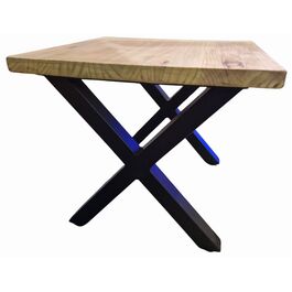 Mesa madera pino baja auxiliar con patas de acero decoración original  44 x 50 x 50 cm