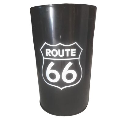 Bidón de Metal mesa alta Barril Industrial lacado blanco y negro "Route 66" 93 x 57 cm