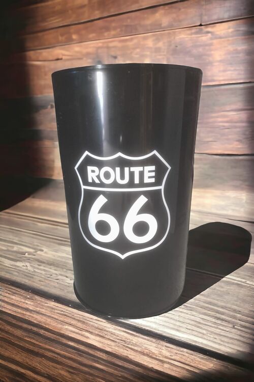 Bidn de Metal mesa alta Barril Industrial lacado blanco y negro "Route 66" 93 x 57 cm