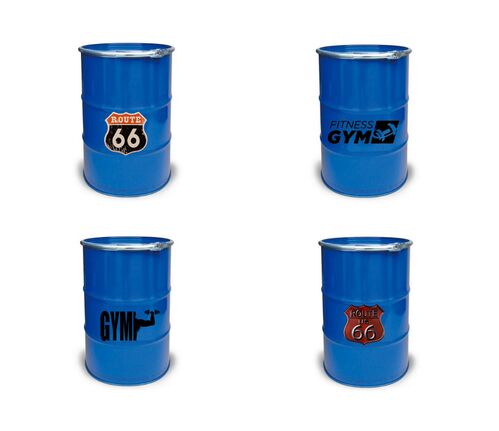 Bidón Metal Mesa Alta Barril Industrial Lacado Azul Route 66" 93 x 57 cm