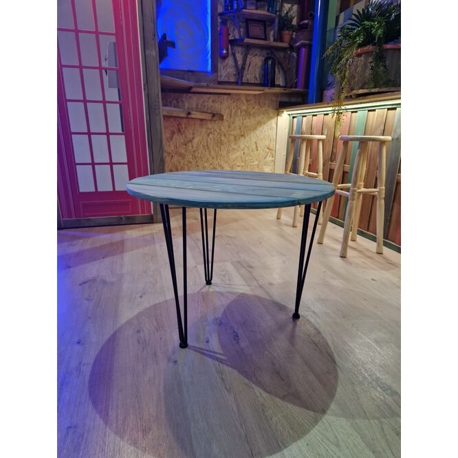 Mesa madera patas acero estilo "Vintage" 70 x 20 cm