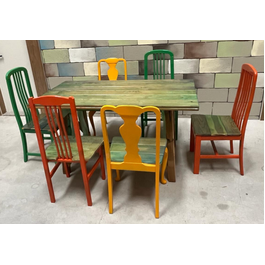 Conjunto mesa y sillas multicolor de madera de pino 150 x 79 x 85 cm