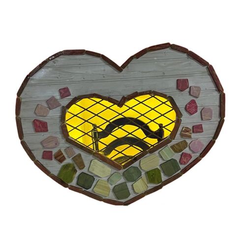 Corazón madera artesanal "San Valentín" luz led roja 115 x 89 x 7 cm