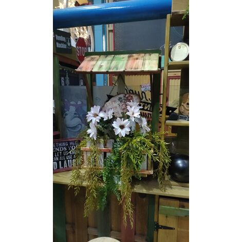 Macetero artesanal de madera "Life is Fun" 83 x 51 x 22 cm