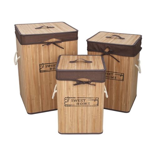 Set tres pongotodo bambú rectangular con asas