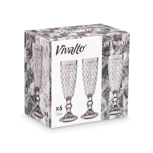 Set 6 Copas Cava Diamante Gris 170 ml 7 x 7 x 20 cm