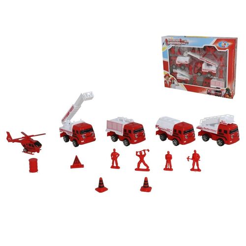 Set Vehículos de Bomberos 13 piezas 39x20 cm