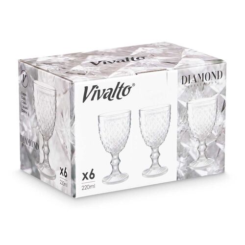 Set de 6 copas diamante transparente 220 ml