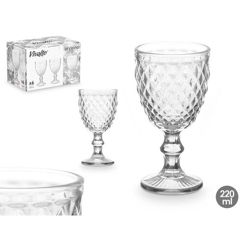 Set de 6 copas diamante transparente 220 ml