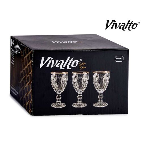 Set 6 Copas de vino 330 ml diamante filo oro