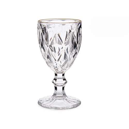 Set 6 Copas de agua 254 ml diseño diamante filo oro