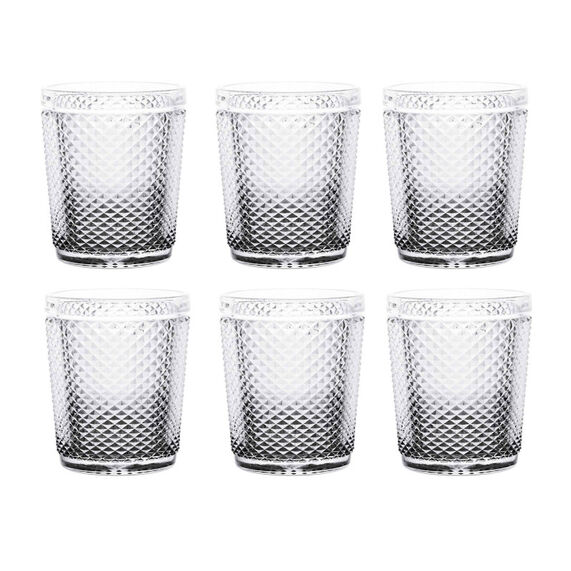 Set 6 Vasos de agua diamante transparente con pie antracita 300 ml