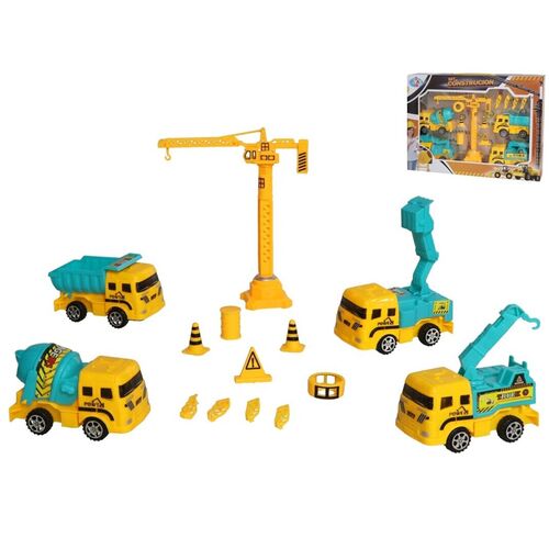 Set vehículos de construcción 14 piezas 38,5 x 28,5 x 6 cm