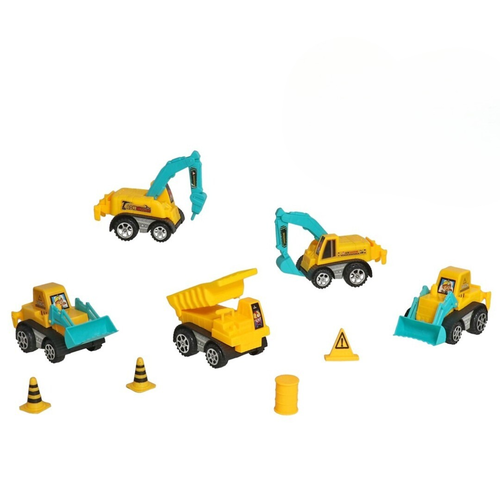 Set 9 piezas vehículos de construcción tractores y grúas
