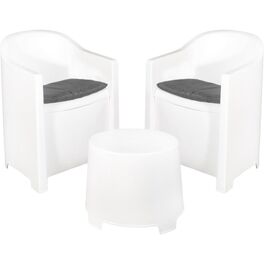Conjunto de jardín 3 piezas Luna color blanco con cojines grises