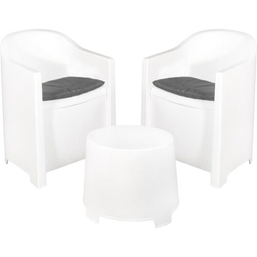 Conjunto de jardín 3 piezas Luna color blanco con cojines grises