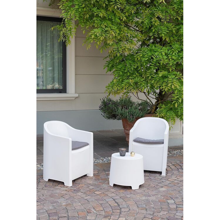 Conjunto de jardín 3 piezas Luna color blanco con cojines grises