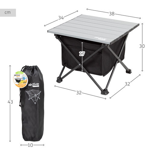 Mesa plegable Camping aluminio 38 x 34 x 30 cm con bolsillo