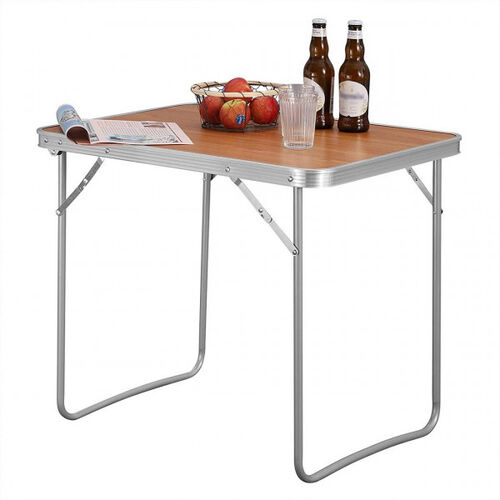 Gerimport Mesa de Camping Plegable de color Marrón Borde Aluminio 80x60x70cm