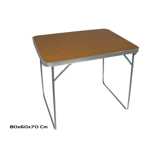 Gerimport Mesa de Camping Plegable de color Marrón Borde Aluminio 80x60x70cm