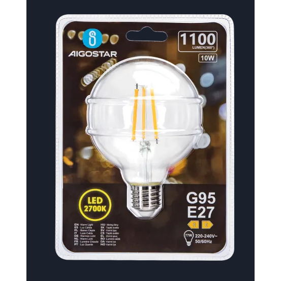Bombilla de filamento  LED (transparente) G95 E27 10W