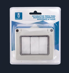 Interruptor de montaje en superficie, resistente al agua. de 2 vías y 3 llaves, gris