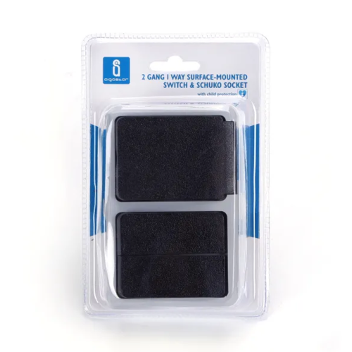 Interruptor y enchufe alemanes de montaje en superficie de 2 llaves y 1 vía, gris