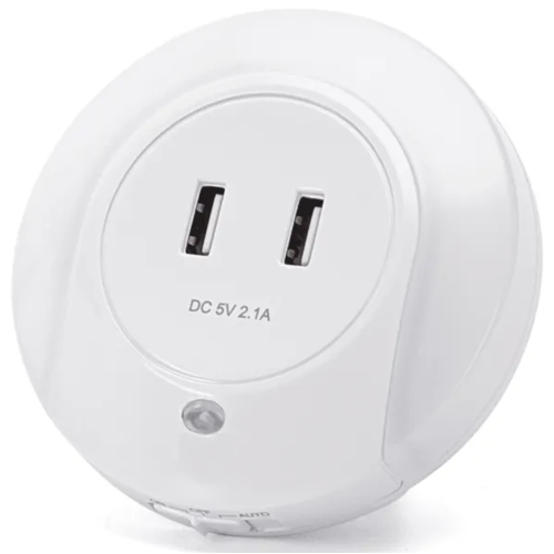 Luz nocturna Led con dos puertos de carga USB