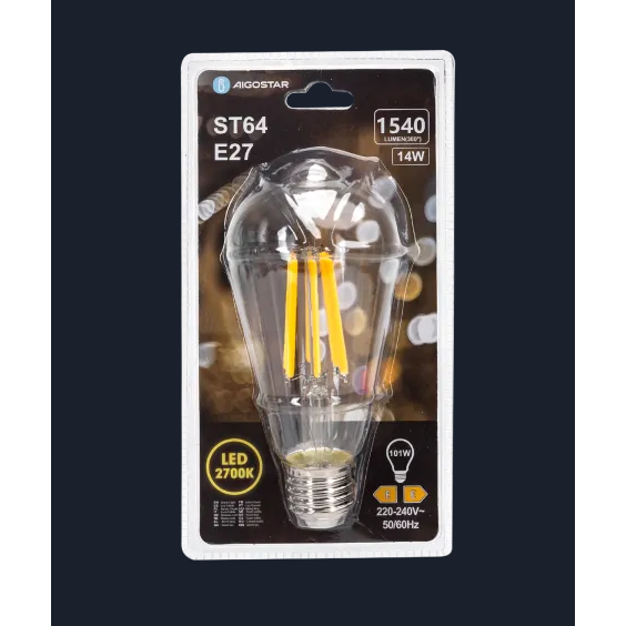 Bombilla de filamento LED (transparente) ST64 E27 14W