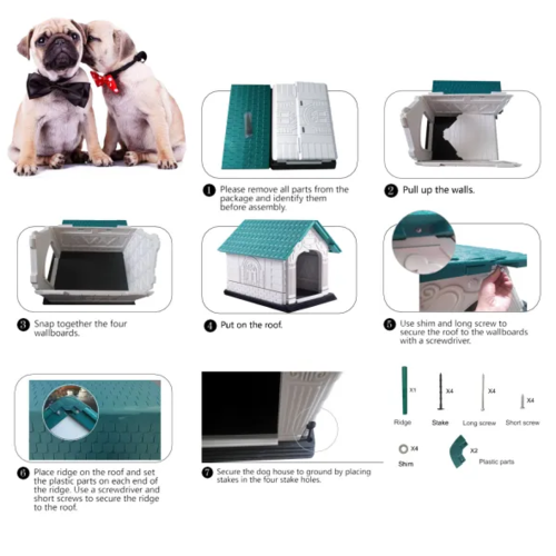 Villa para perros (Verde, Blanco, S, L72*W57*H57. 6cm)