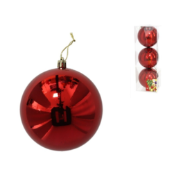 Caja 3 bolas rojas de navidad brillo rojo 10 cm