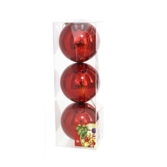 Caja 3 bolas rojas de navidad brillo rojo 10 cm