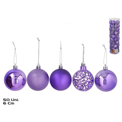 Gerimport Set de 50 bolas de Navidad en tonos púrpura 5 modelos 6cm