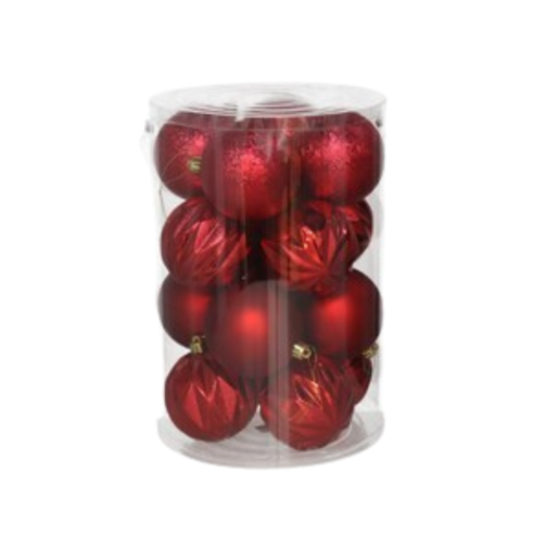 Bote 16 bolas de Navidad color rojo modelo Niza 8cm