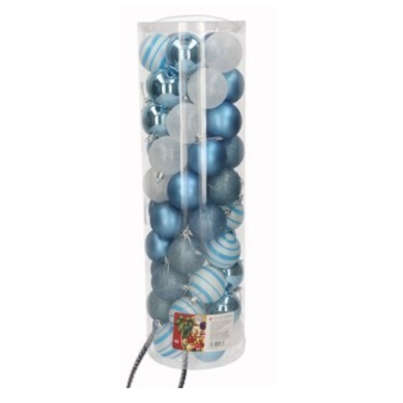 Pack 50 Bolas de Navidad color azul surtidas 6 cm