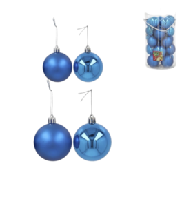 Pack 24 bolas de Navidad color azul 6-7 cm