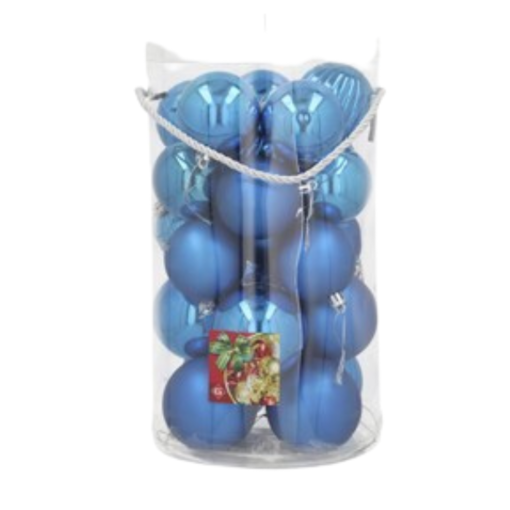 Pack 24 bolas de Navidad color azul 6-7 cm