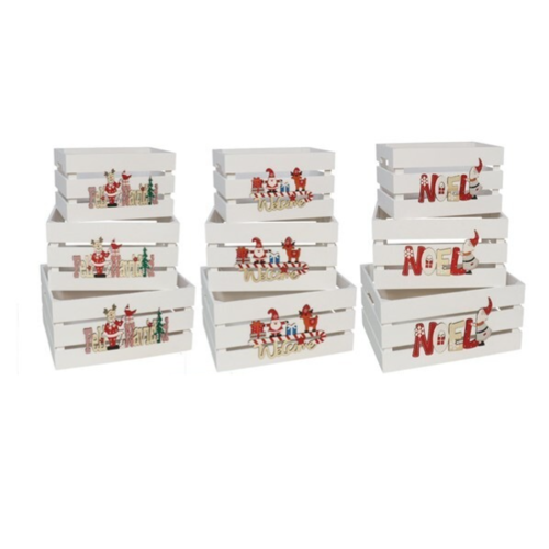 Set 3 cajas de madera XMAS surtido de colores (32x24 cm y 5x16 cm)