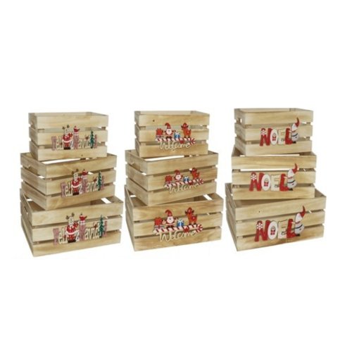 Set 3 cajas de madera XMAS surtido de colores (32x24 cm y 5x16 cm)