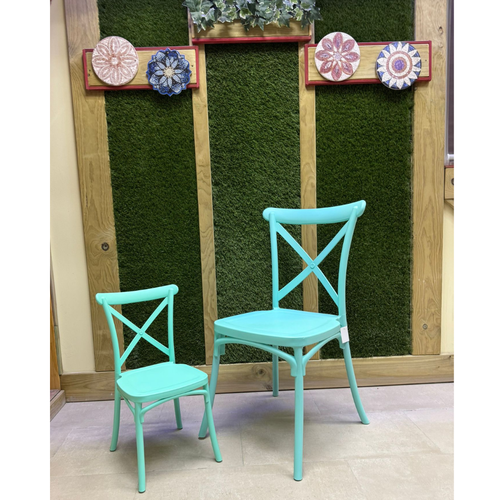 Silla Crossback infantil polipropileno diseño eventos verde 60x30x30cm