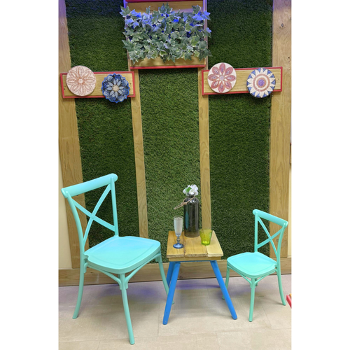 Silla Crossback infantil polipropileno diseño eventos verde 60x30x30cm
