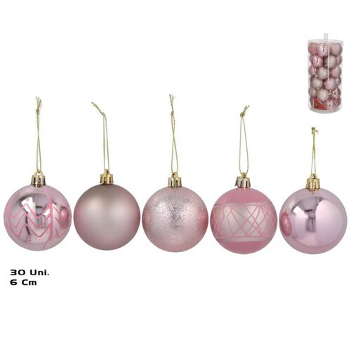 Set x 30 bolas de Navidad Rosa de 6 cm