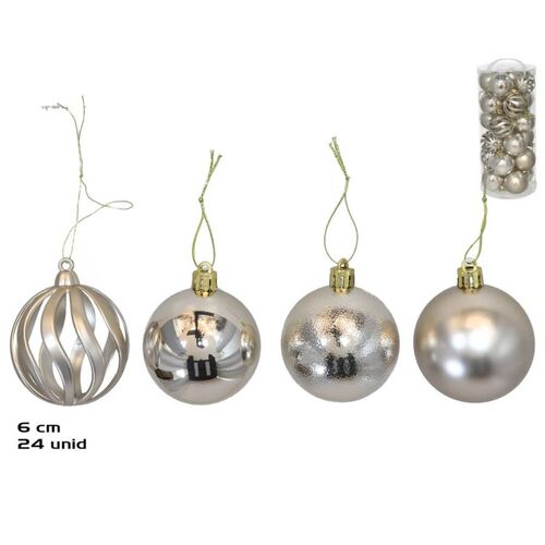 Set x 24 bolas de Navidad plateadas de 6 cm (4STD)