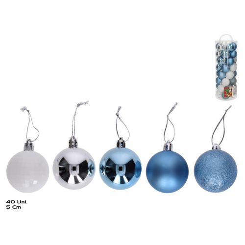 Bote 40 Bolas de Navidad 5 cm color azul surtido